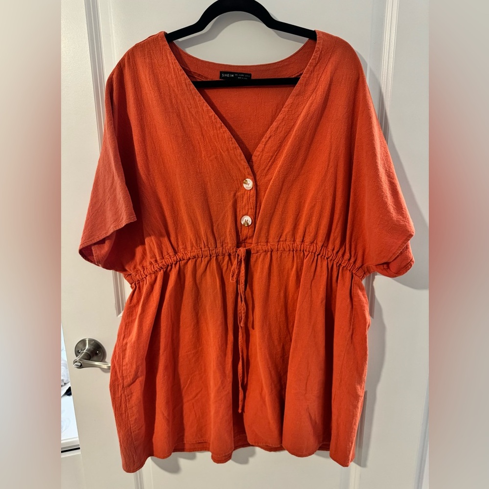 Linen Waist Drawstring A-Line Dress